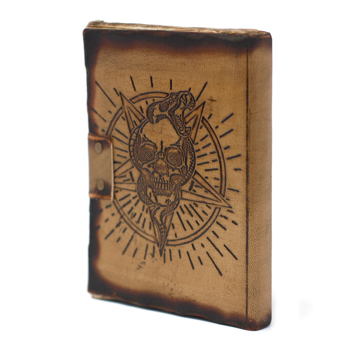 Leather Pentagon & Skull with Burns Detail Notebook (18x13 cm)