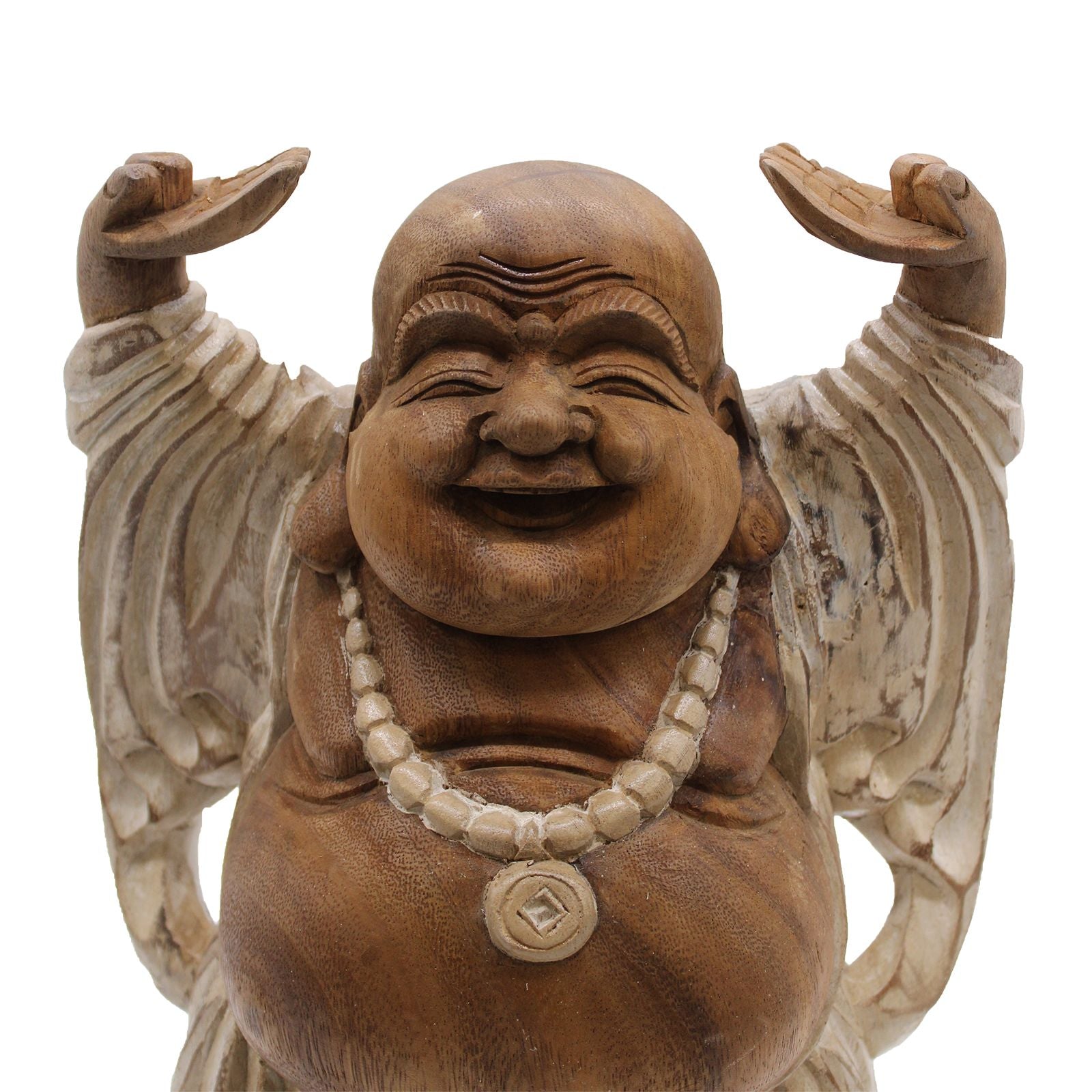 Hand Carved Buddha Statue - 40cm Hands Up - Whitewash