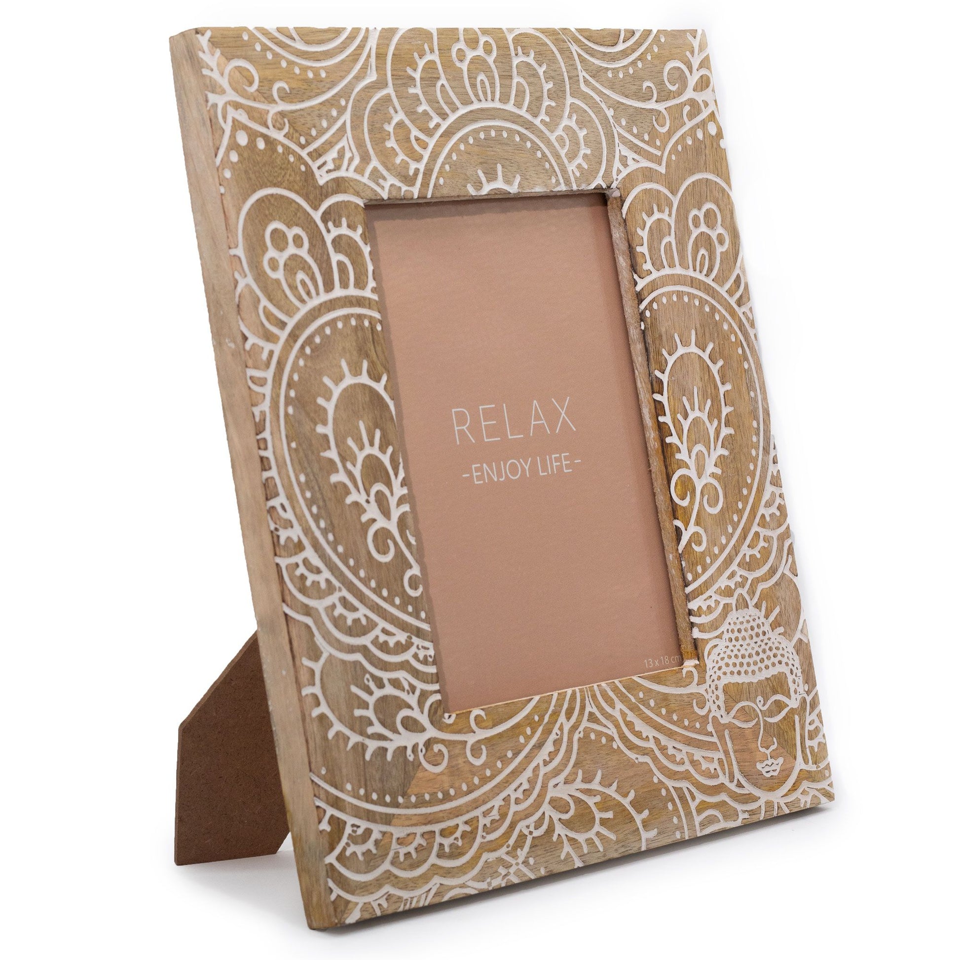 Lrg Mango Wood Picture Frame (for 13x18cm) 28x23x2cm - Buddha - White