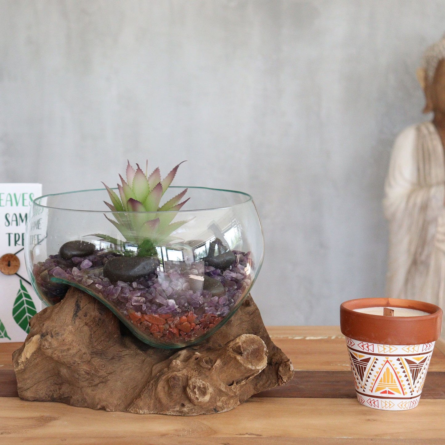 Roztavené sklo na dreve - otvorená veľká misa