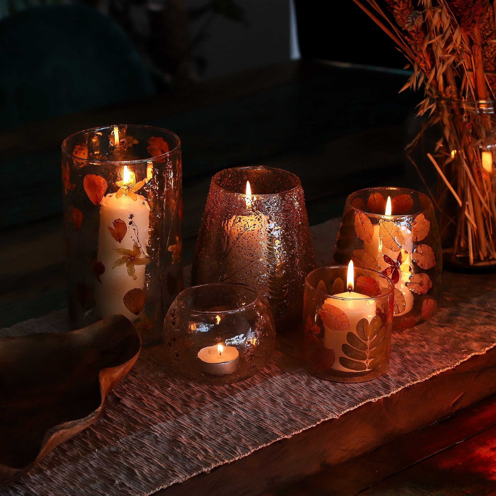 Natural Floral Glass - Straight Candle Holder -  Pino - (10x9cm)