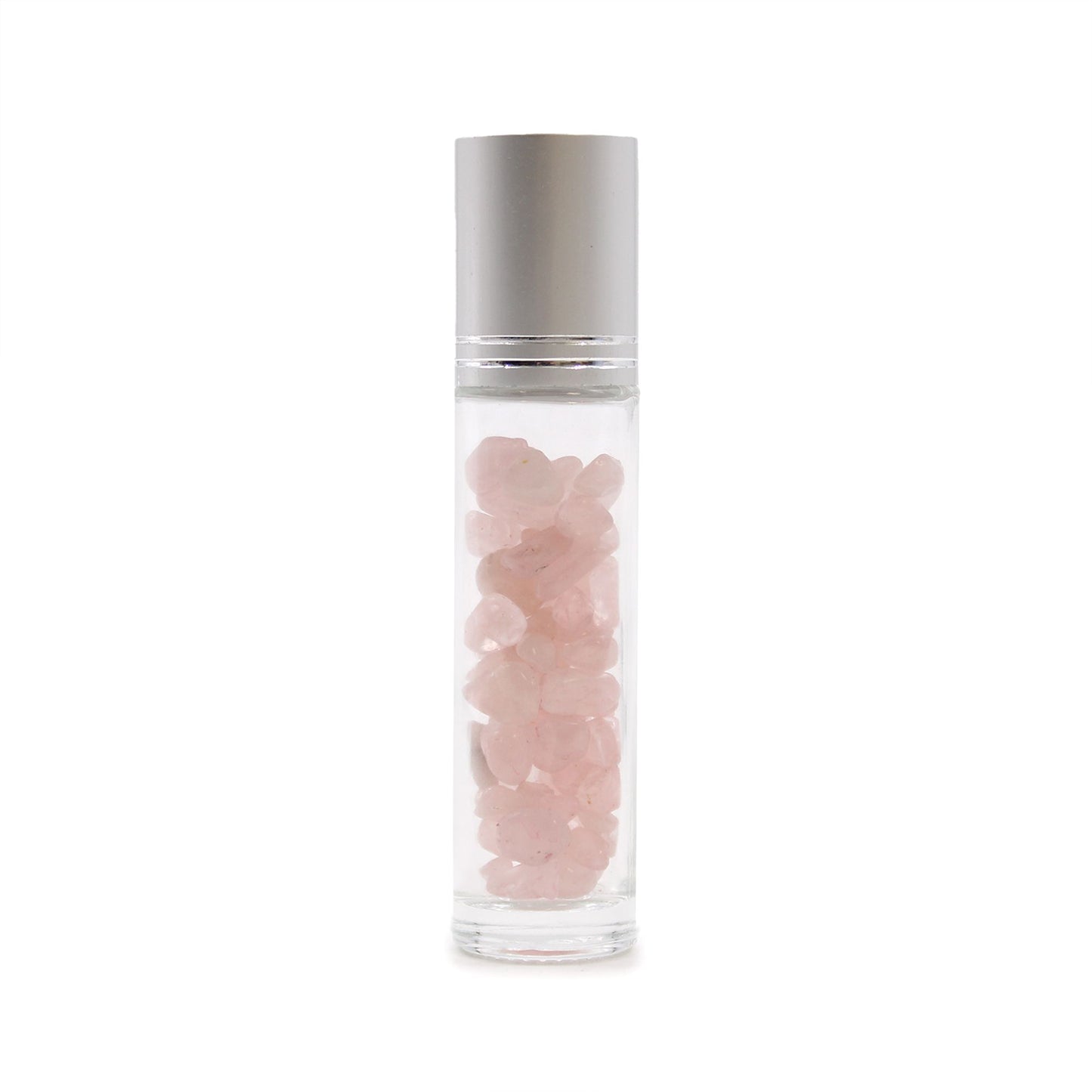 Gemstone Essential Oil Roller Bottle - Rose Quartz  - Silver Cap + Gemstone Roller Tip for 5ml Bottle - Rose Quartz