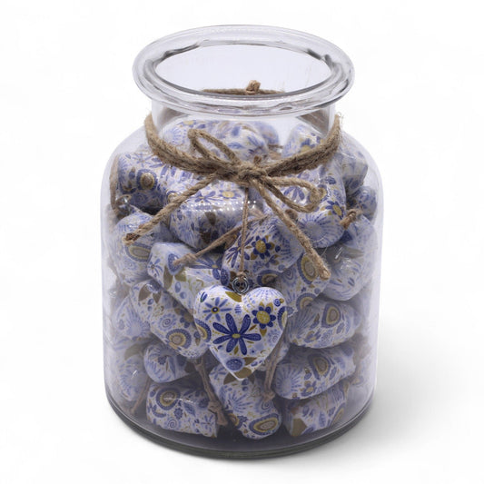 Large Decor Wood Hearts -  Blue Floral
