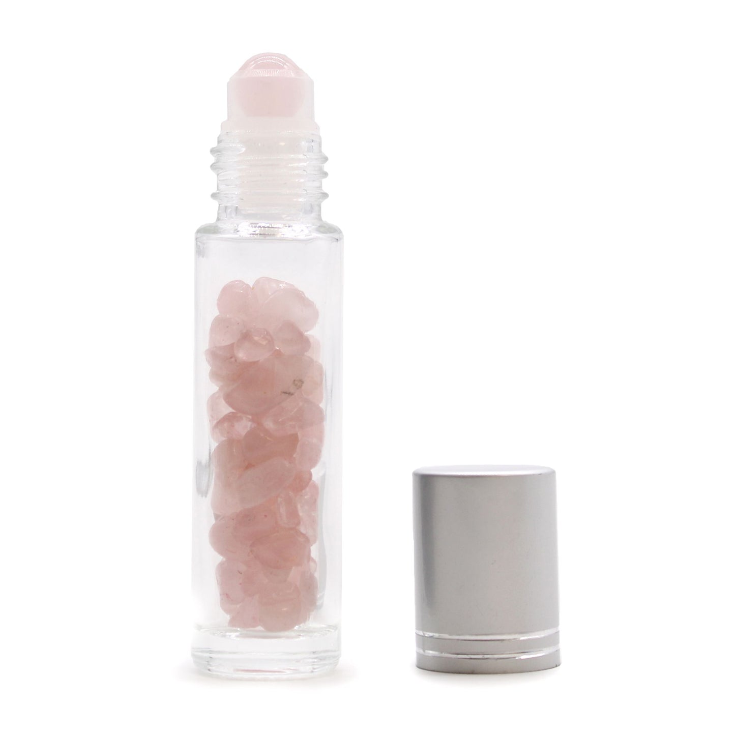 Gemstone Essential Oil Roller Bottle - Rose Quartz  - Silver Cap + Gemstone Roller Tip for 5ml Bottle - Rose Quartz