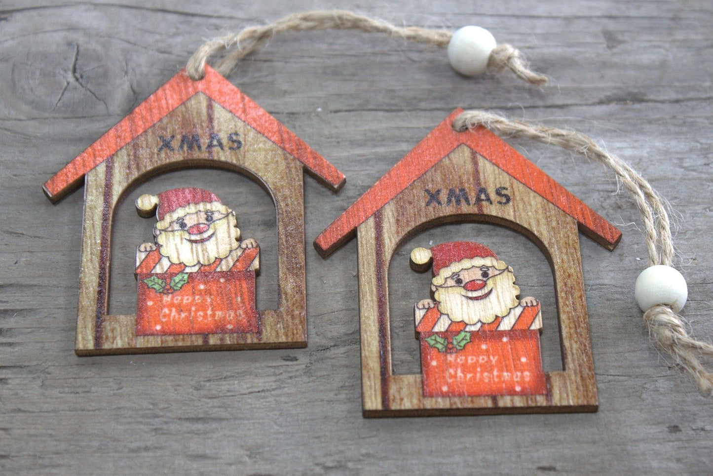 Pack of 2 Christmas Wooden Craft Decoration - Xmas Santa Gift