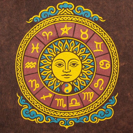 Nomad Sari Stonewashed Cotton T-Shirt - Sun & Zodiac - Brown - Medium