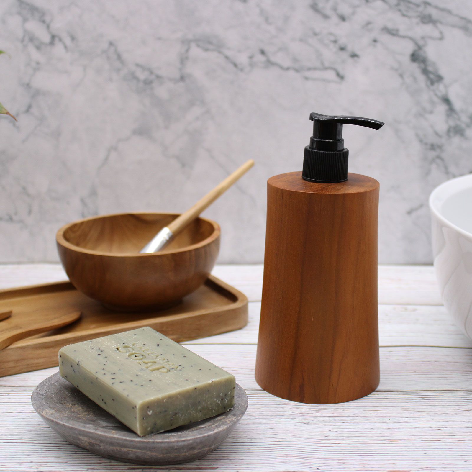 Natural Teakwood Soap Dispencer - Taper