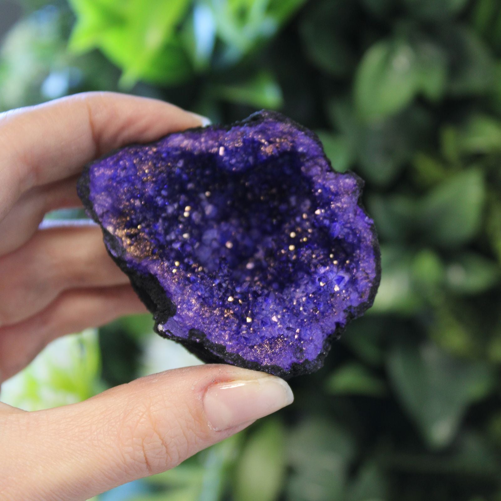 Coloured Calsite Geodes - Black Rock - Blue