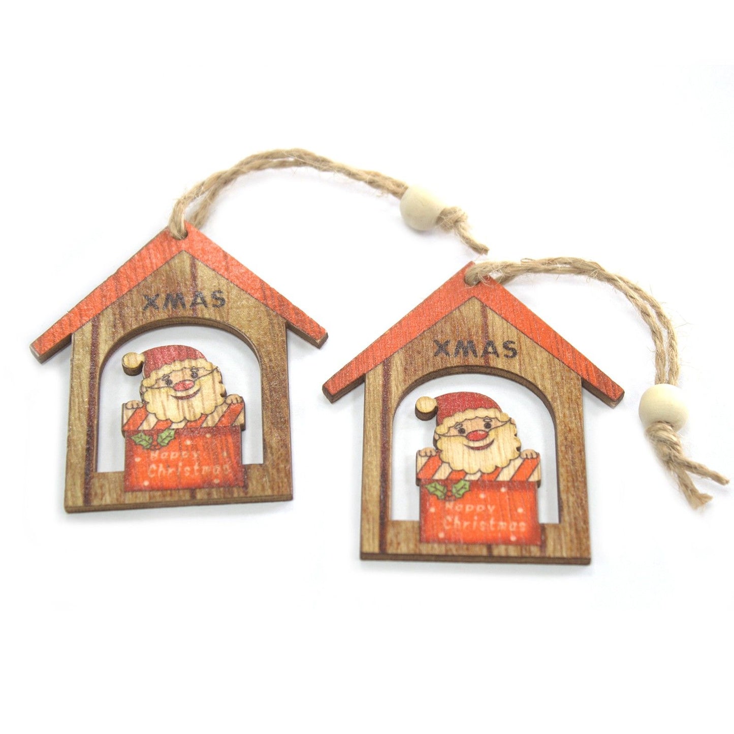 Pack of 2 Christmas Wooden Craft Decoration - Xmas Santa Gift