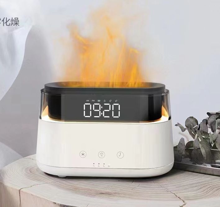 Moderný aroma difuzér - LED hodiny - USB-C - efekt plameňa