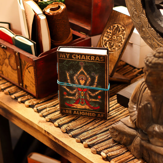 Leather Printed Notebook – My Chakras Are Aligned AF - 17.8×12.7 cm