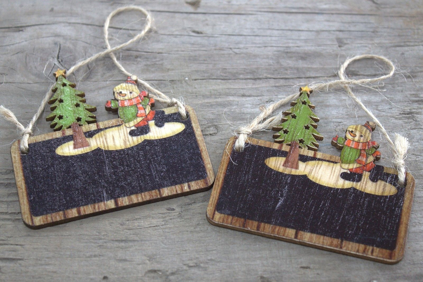 Pack of 2 Christmas Wooden Craft Decoration - Snowman & Tree