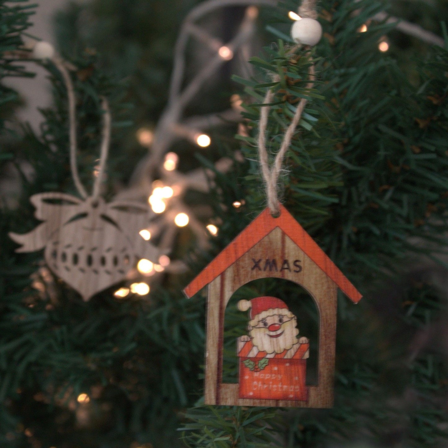 Pack of 2 Christmas Wooden Craft Decoration - Xmas Santa Gift