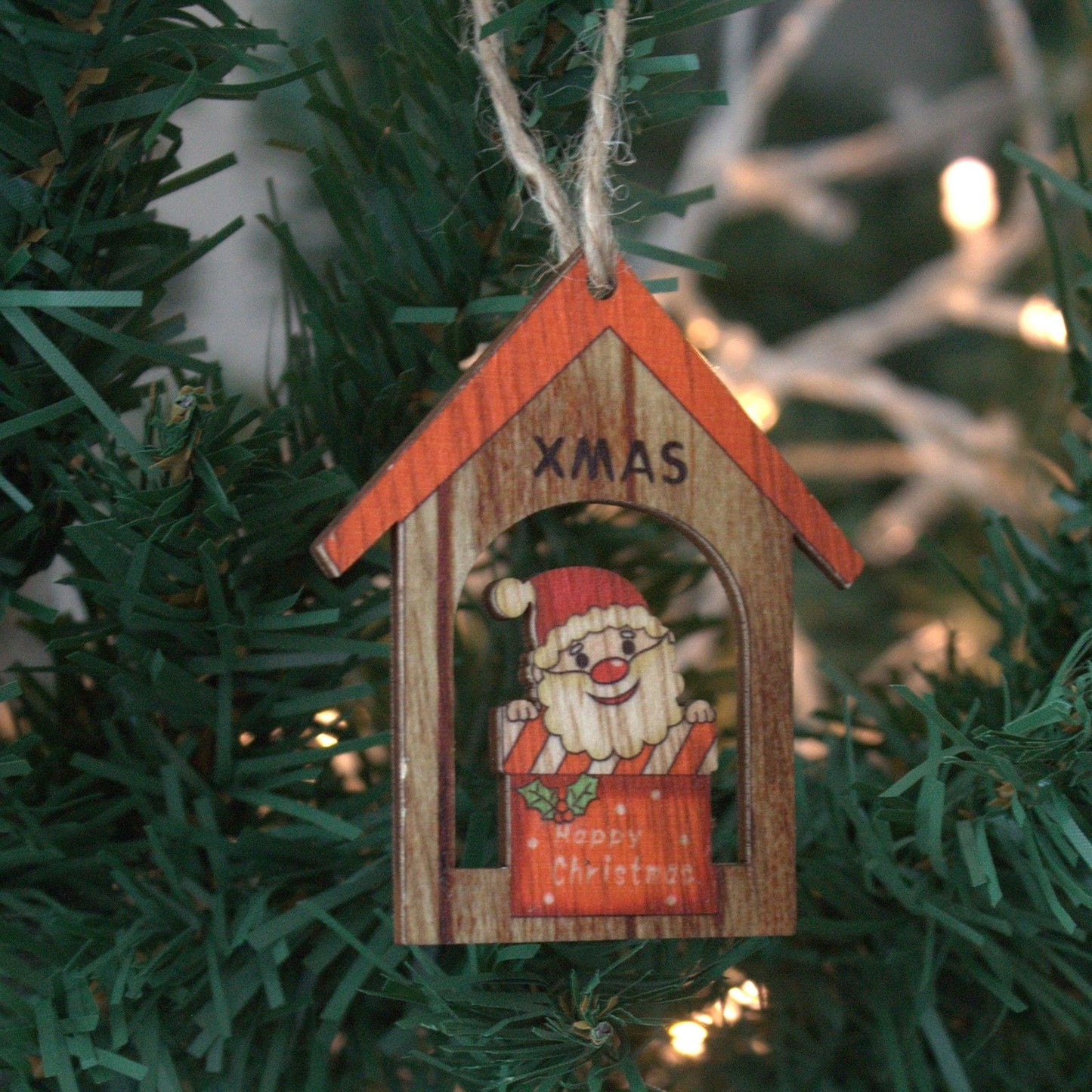 Pack of 2 Christmas Wooden Craft Decoration - Xmas Santa Gift