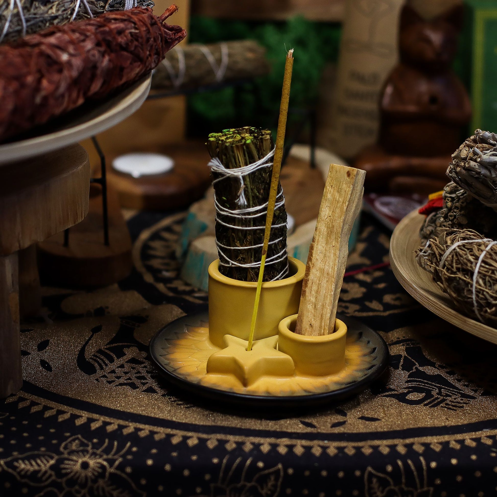 Palo Santo Stick & Smudge Holder - Mandala - Sand & Grey