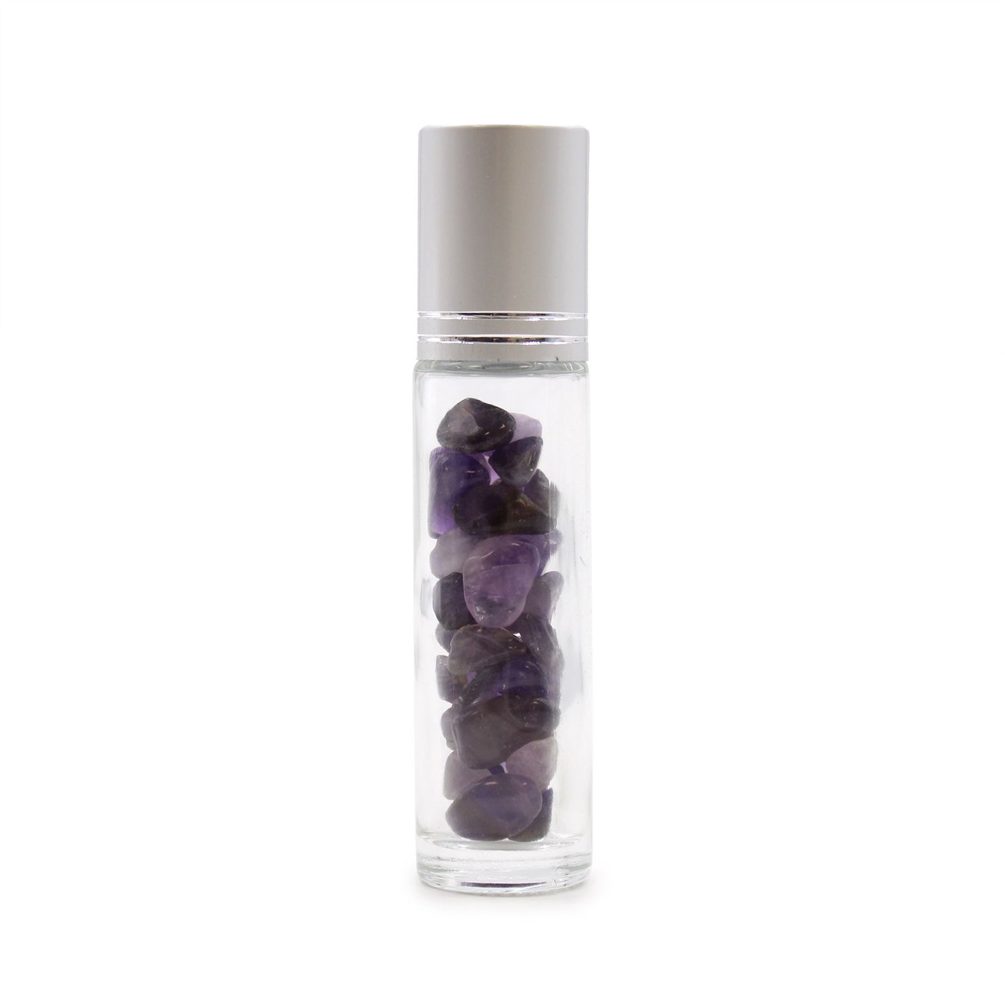 Gemstone Essential Oil Roller Bottle - Amethyst  - Silver Cap + Gemstone Roller Tip for 5ml Bottle - Amethyst