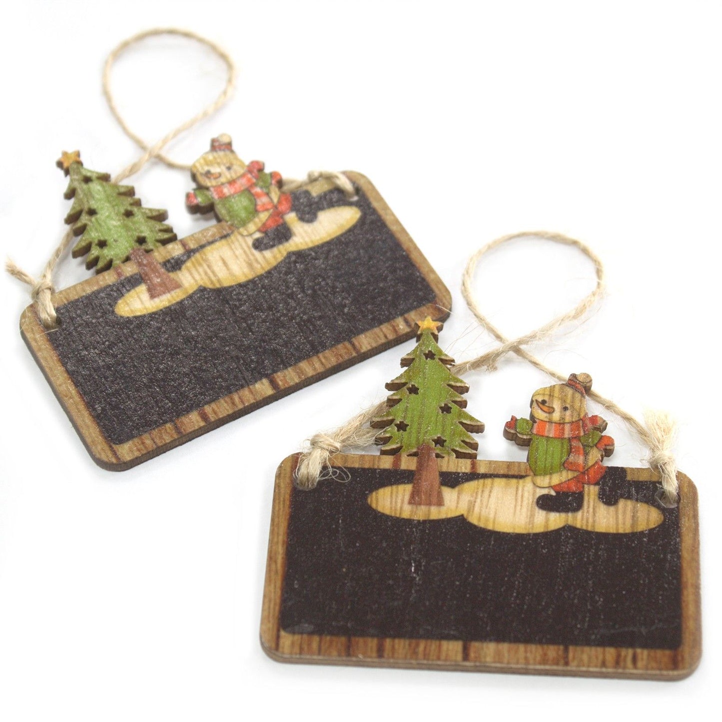 Pack of 2 Christmas Wooden Craft Decoration - Snowman & Tree