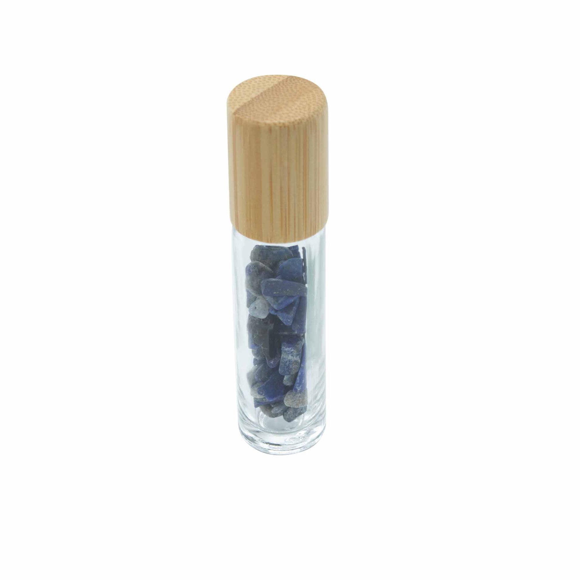 Gemstone Essential Oil Roller Bottle - Sodalite  - Wooden Cap + Gemstone Roller Tip for 5ml Bottle - Sodalite