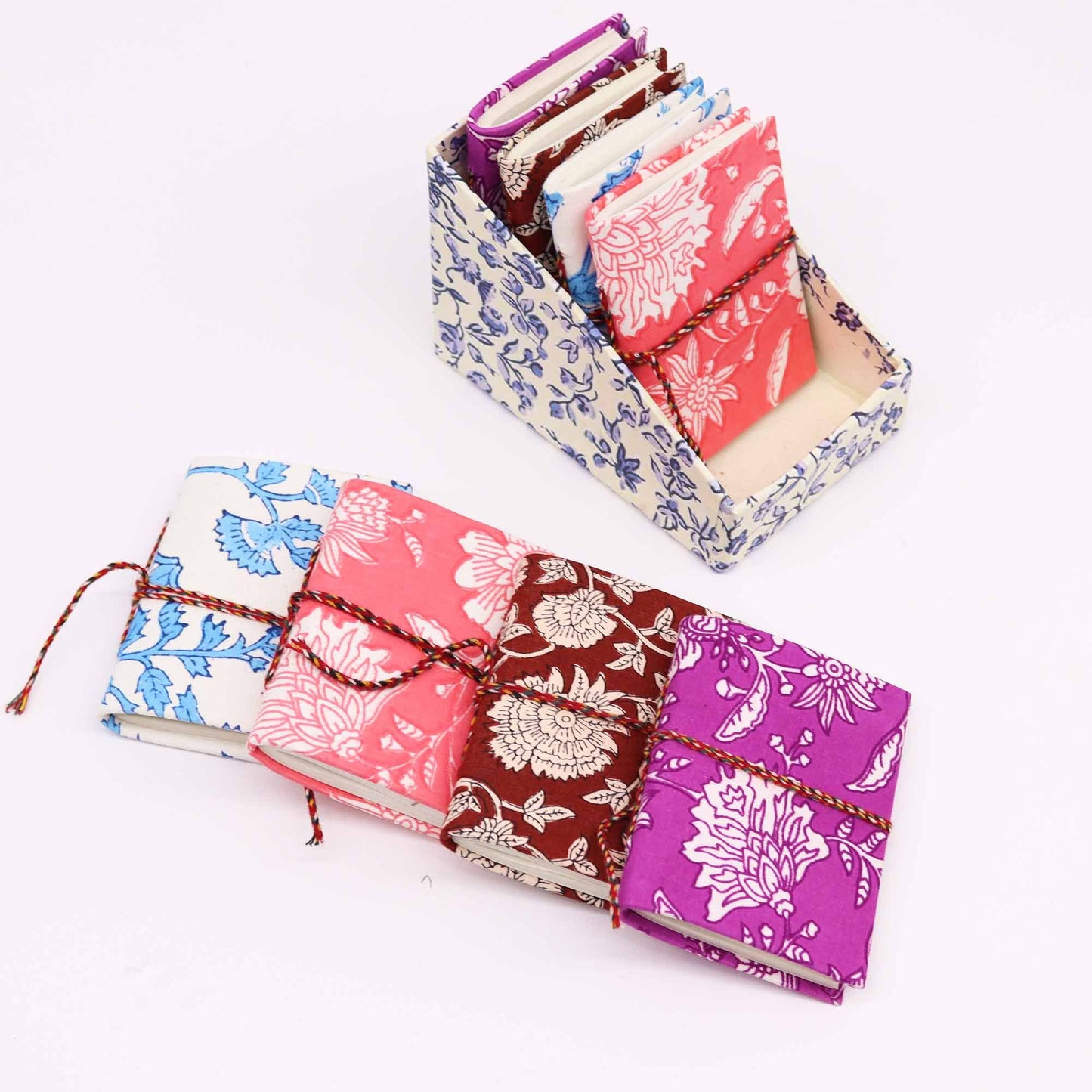 Floral Print Cotton Bound Notebooks 7x10cm - Pale Blue Floral