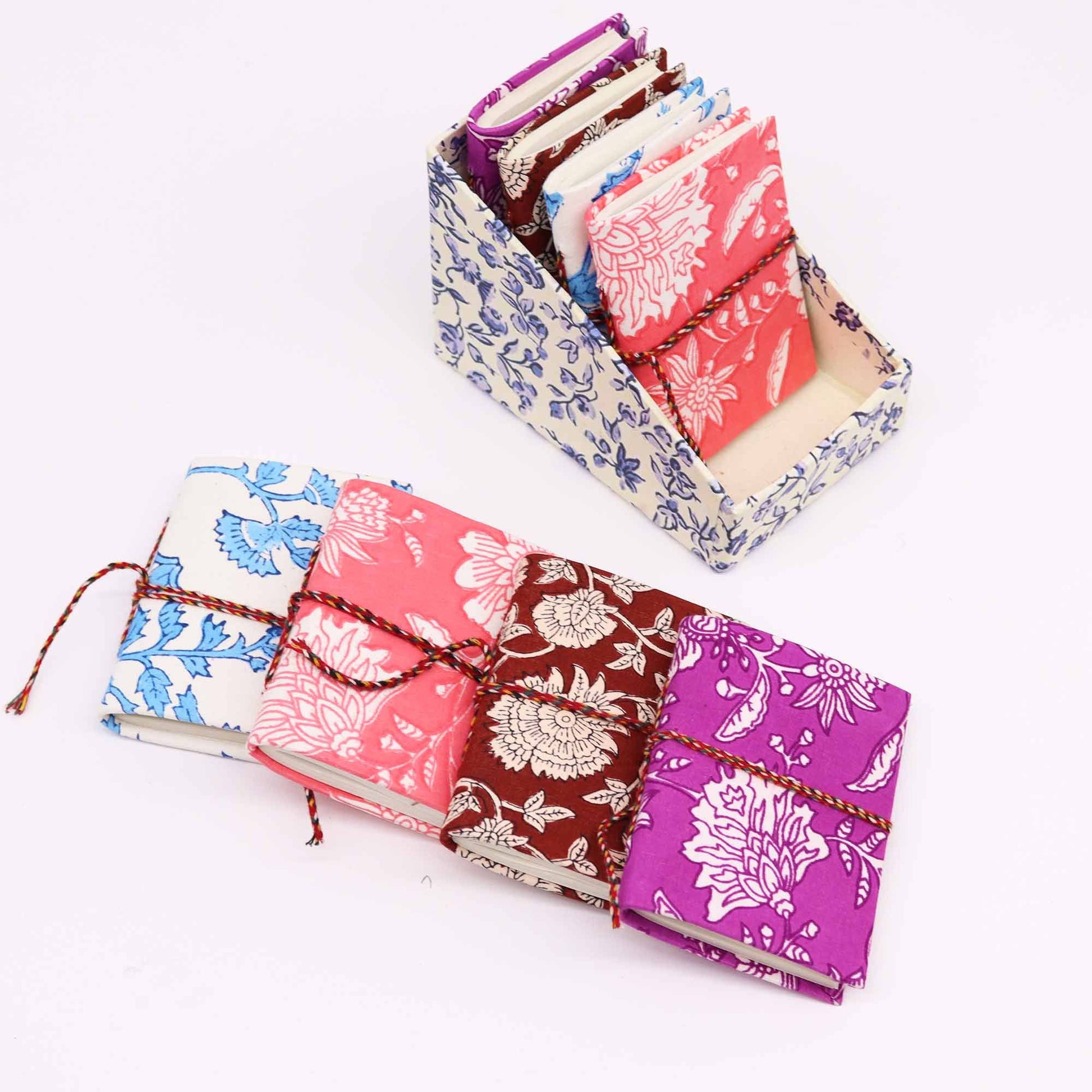 Floral Print Cotton Bound Notebooks 7x10cm - Pale Blue Floral