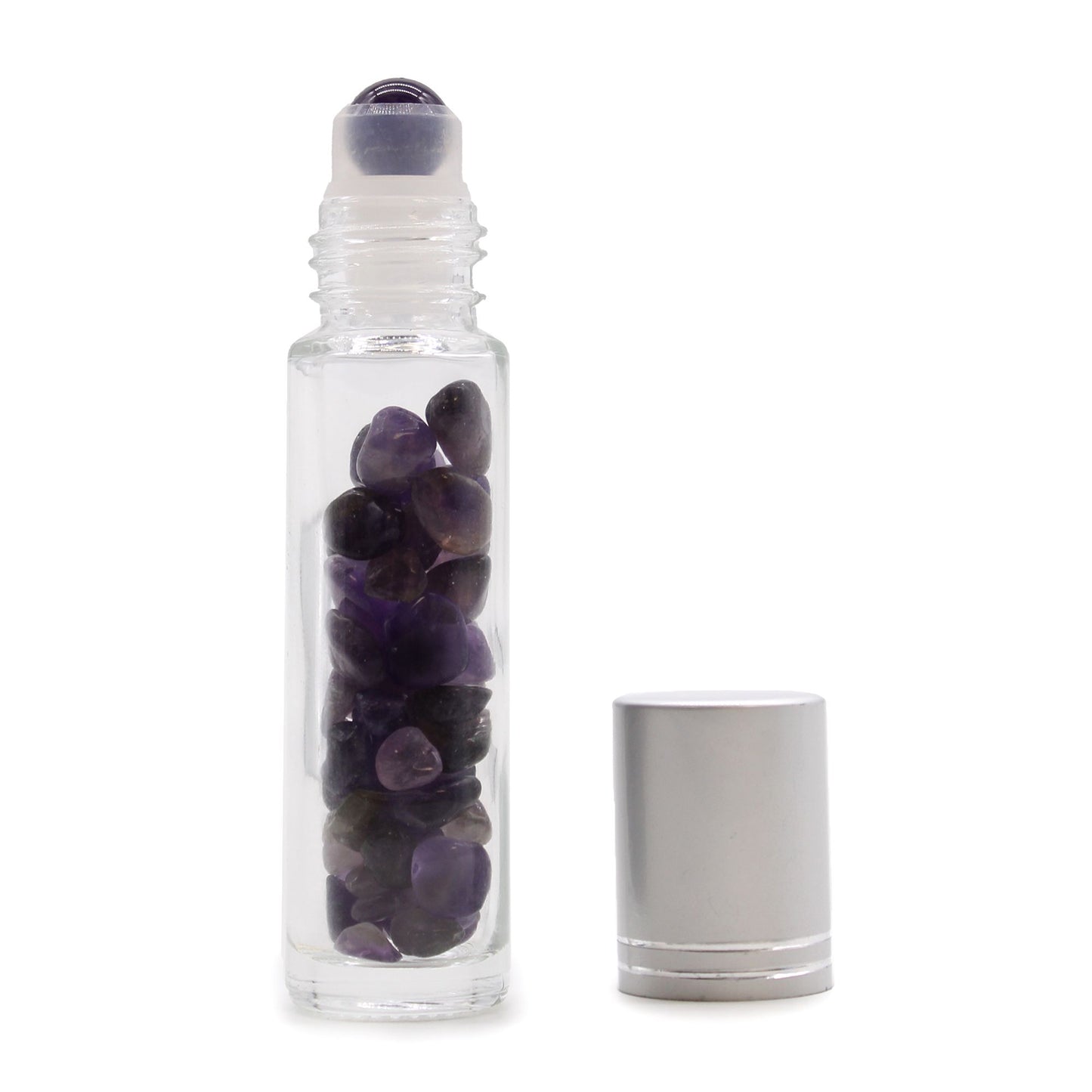 Gemstone Essential Oil Roller Bottle - Amethyst  - Silver Cap + Gemstone Roller Tip for 5ml Bottle - Amethyst