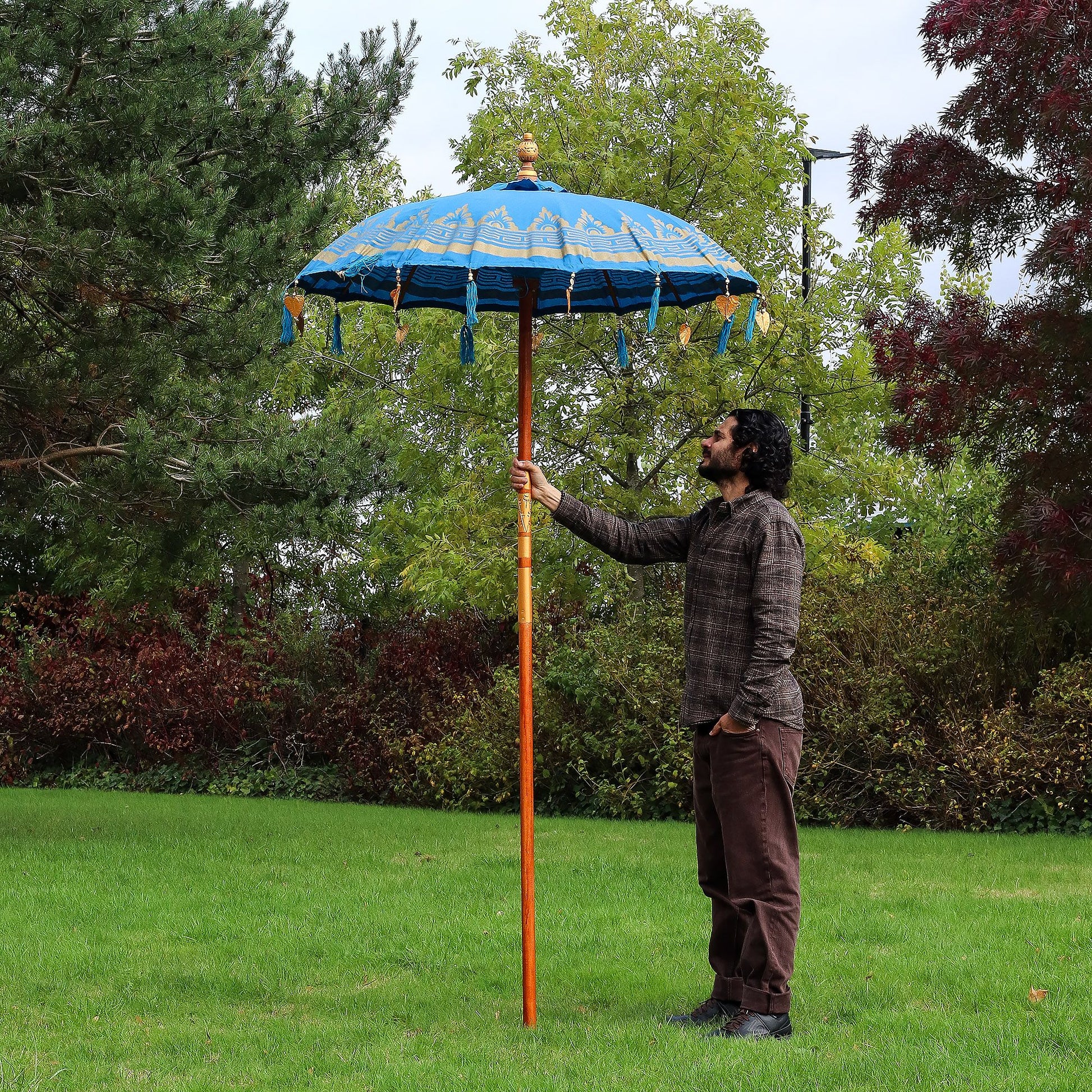 Bali Patio Parasol - Cotton - Turquoise Decor - 1.5m