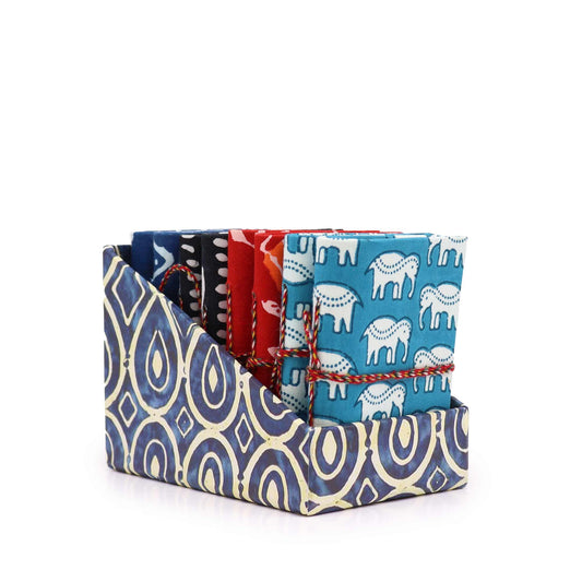 Block Print Cotton Bound Notebooks 7x10cm - Indigo Fish