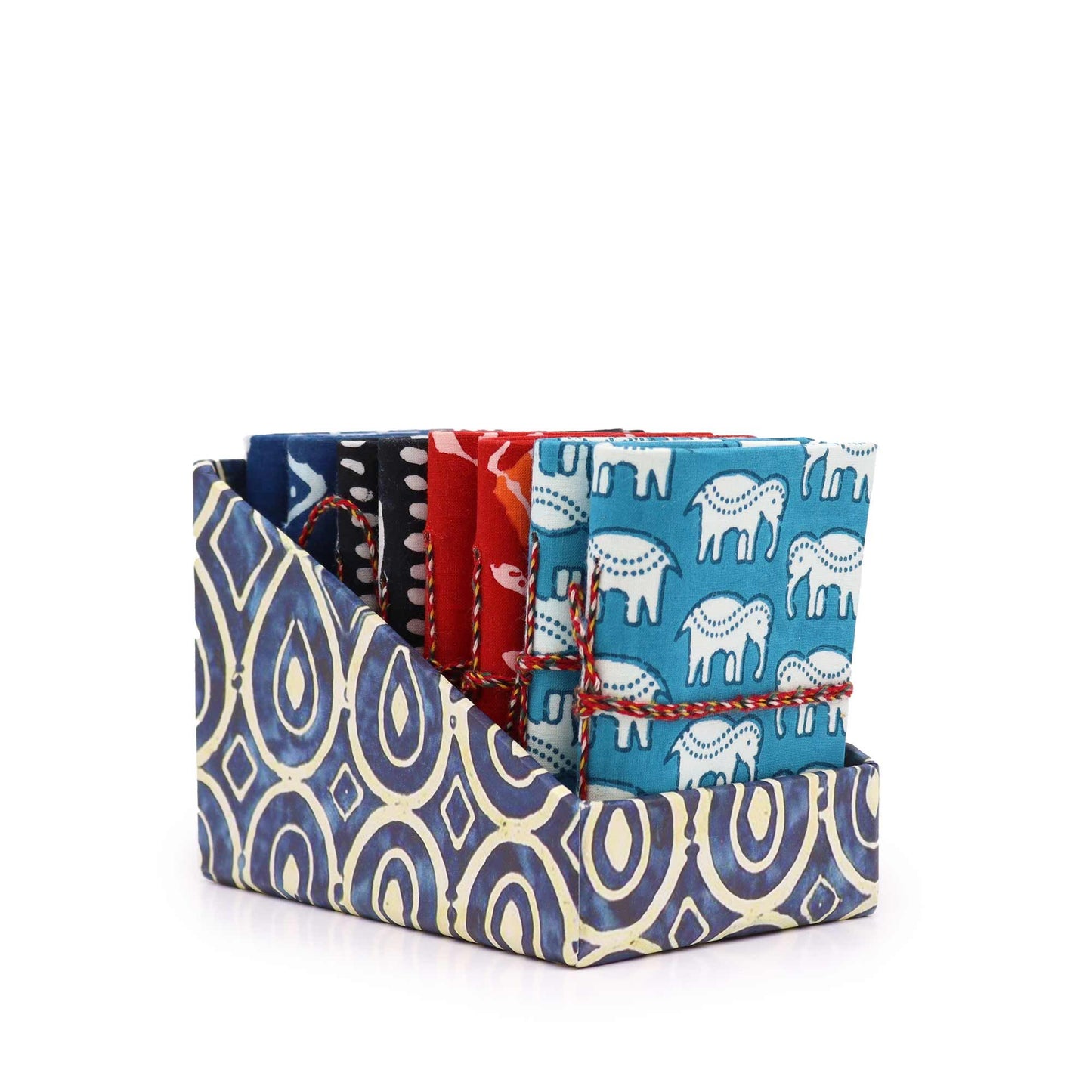 Block Print Cotton Bound Notebooks 7x10cm - Black Dots & Dashes