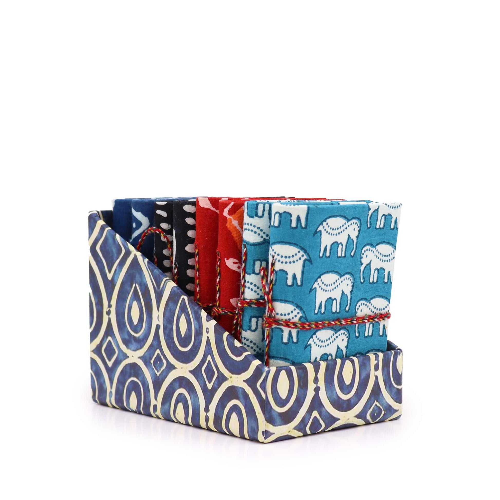 Block Print Cotton Bound Notebooks 7x10cm - Teal Elephants