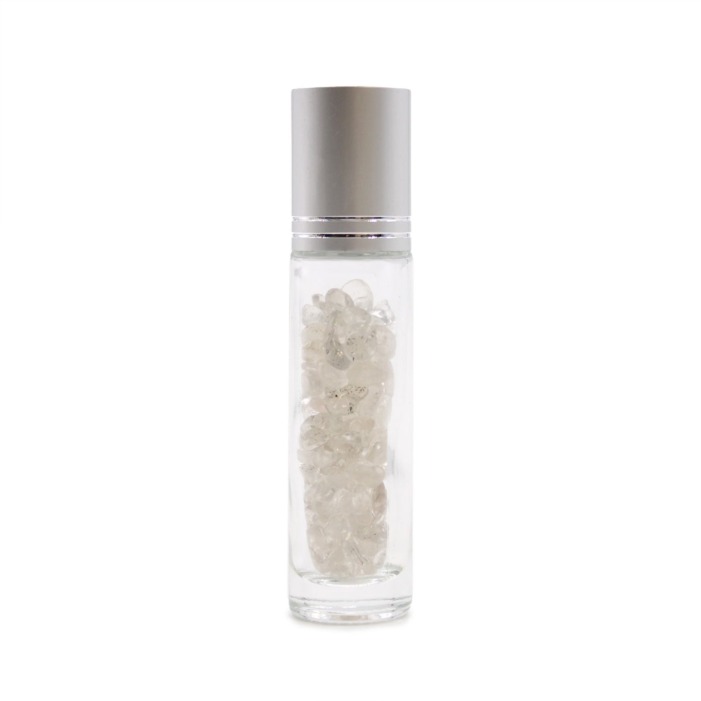 Gemstone Essential Oil Roller Bottle - Rock Quartz  - Silver Cap + Gemstone Roller Tip for 5ml Bottle - Rock Quartz