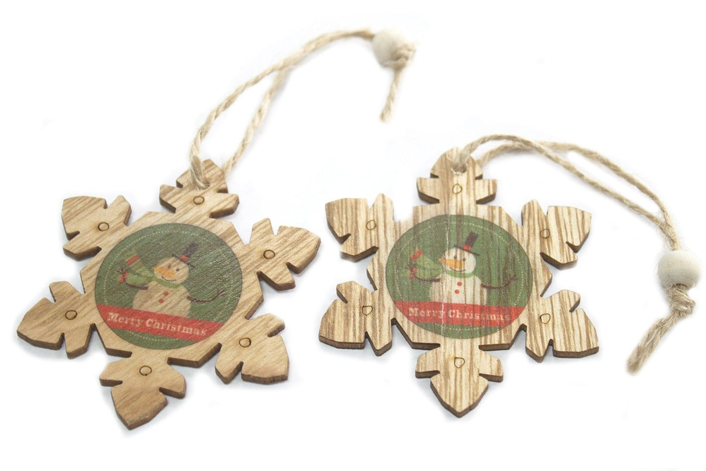 Pack of 2 Christmas Wooden Craft Decoration - Snowflake & Snowman