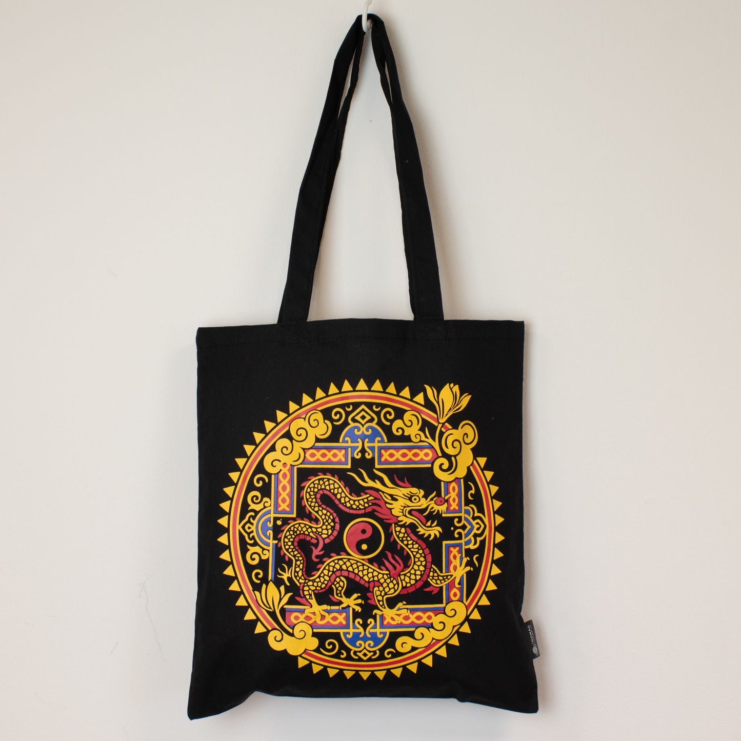 Iconic Classic Tote Bag - Dragon Yin & Yang- Black 6oz
