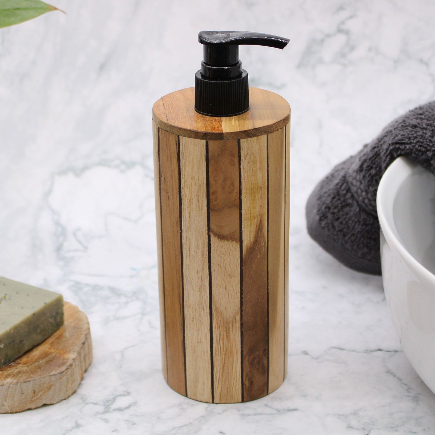 Natural Teakwood Soap Dispencer - Round