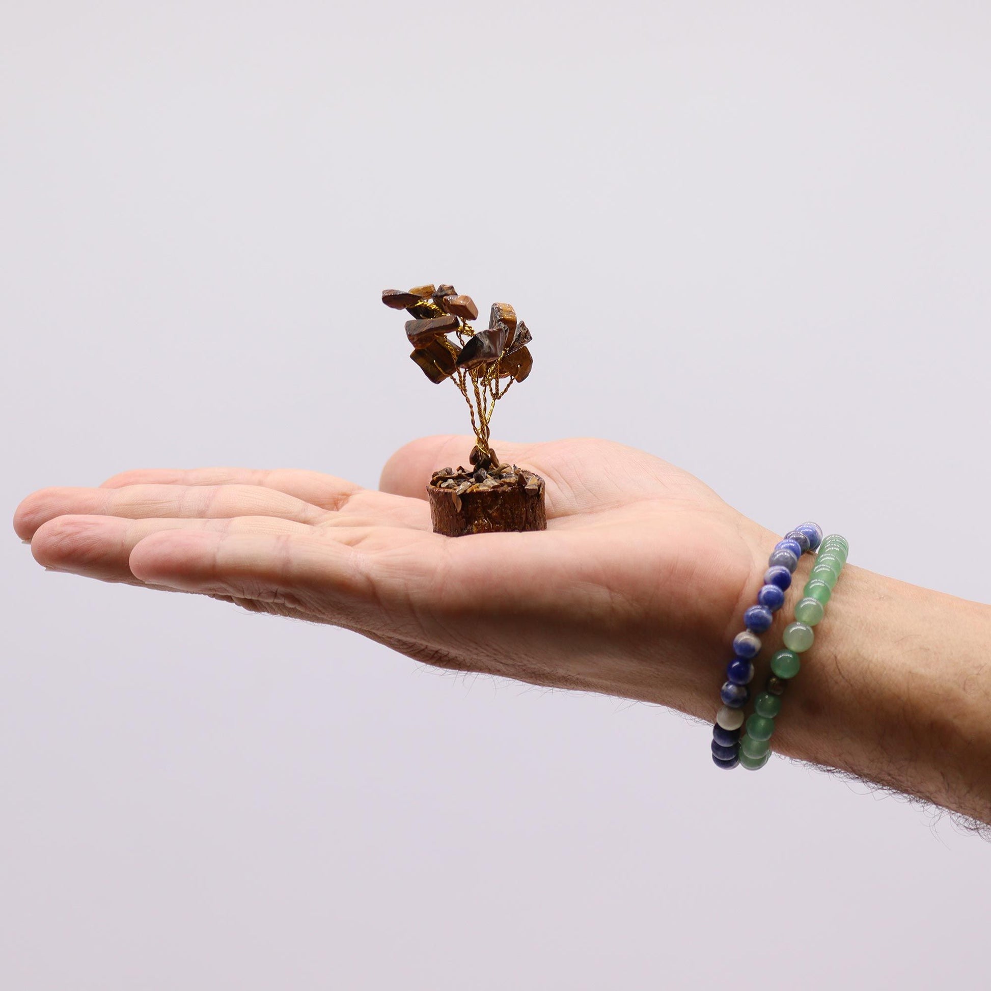 Mini Gemstone Trees On Wood Base - Tigereye (15 stones)