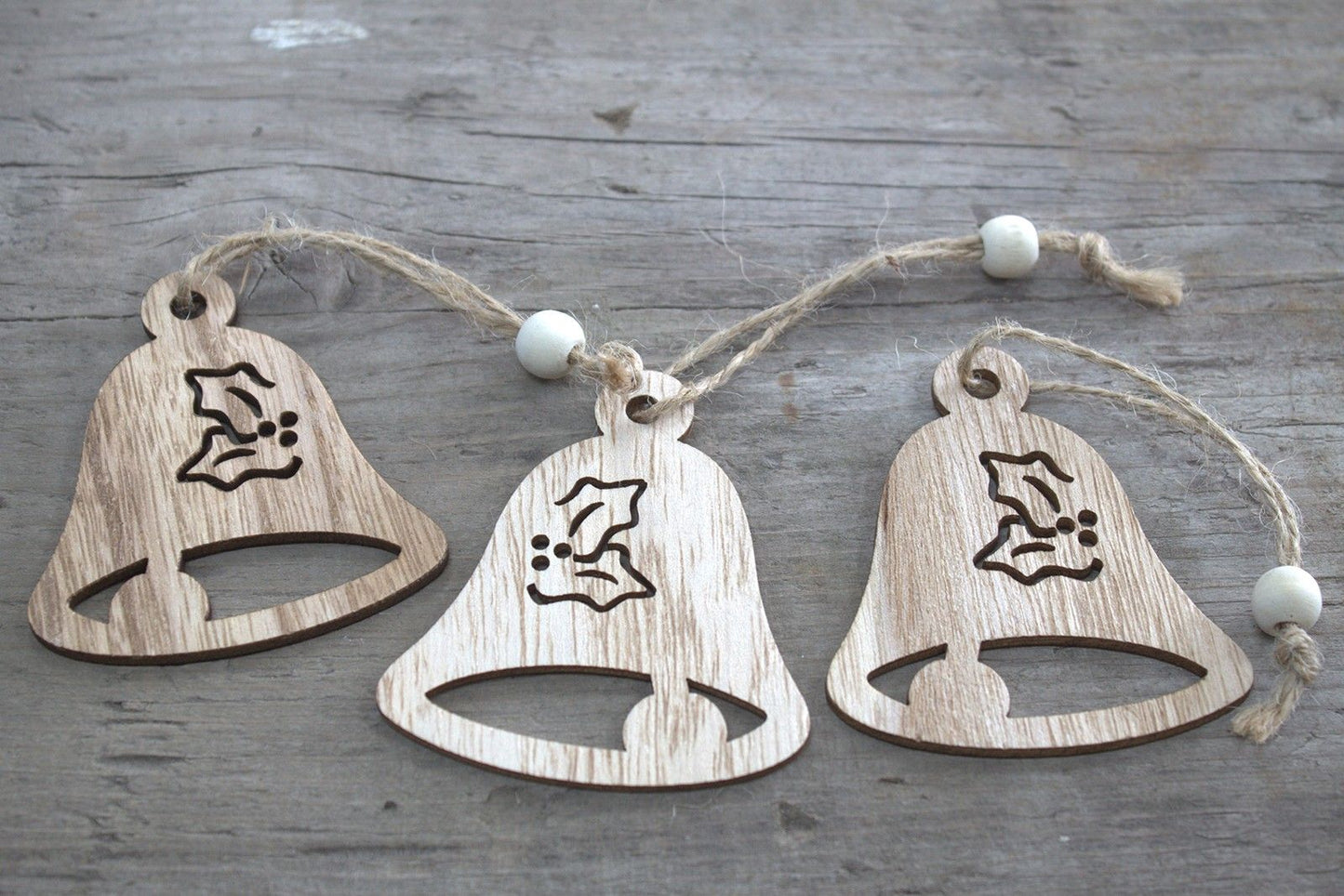 Pack of 3 Christmas Wooden Craft Decoration - Bell