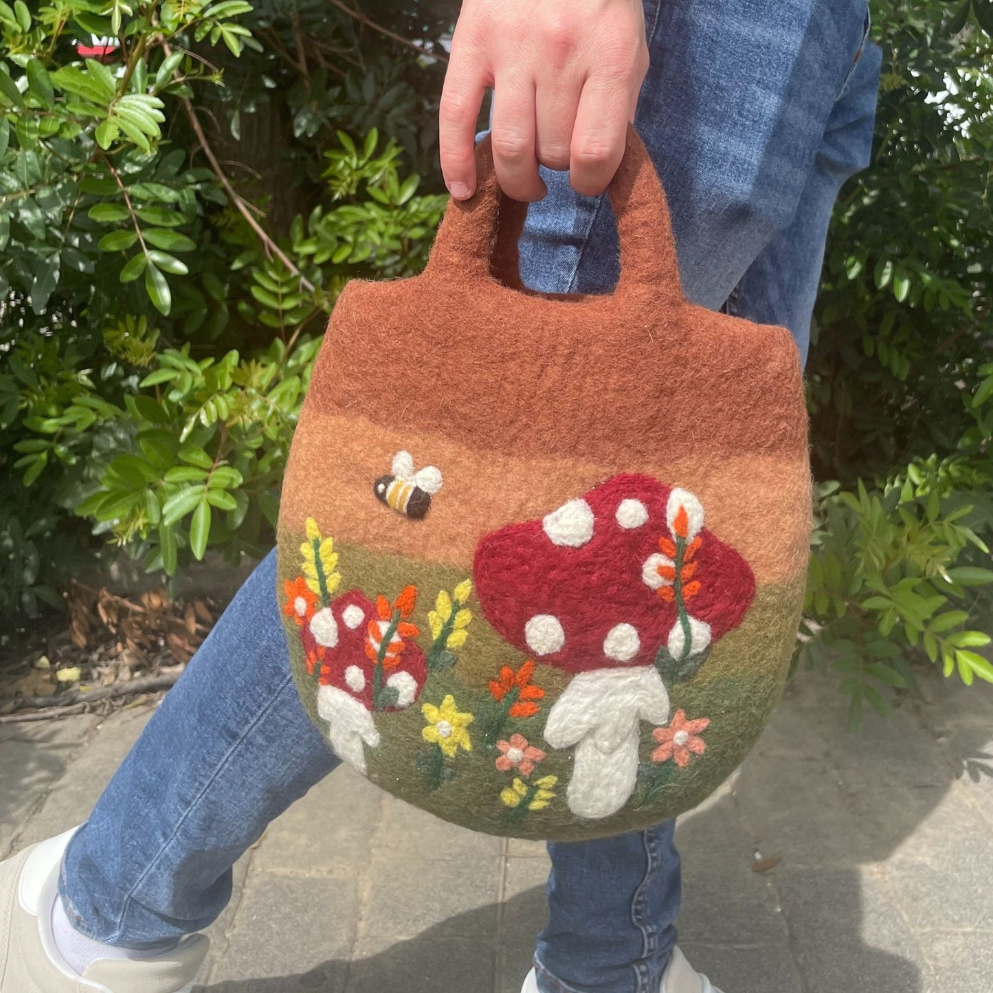 Mushroom Garden Felted Bag - 35x27cm