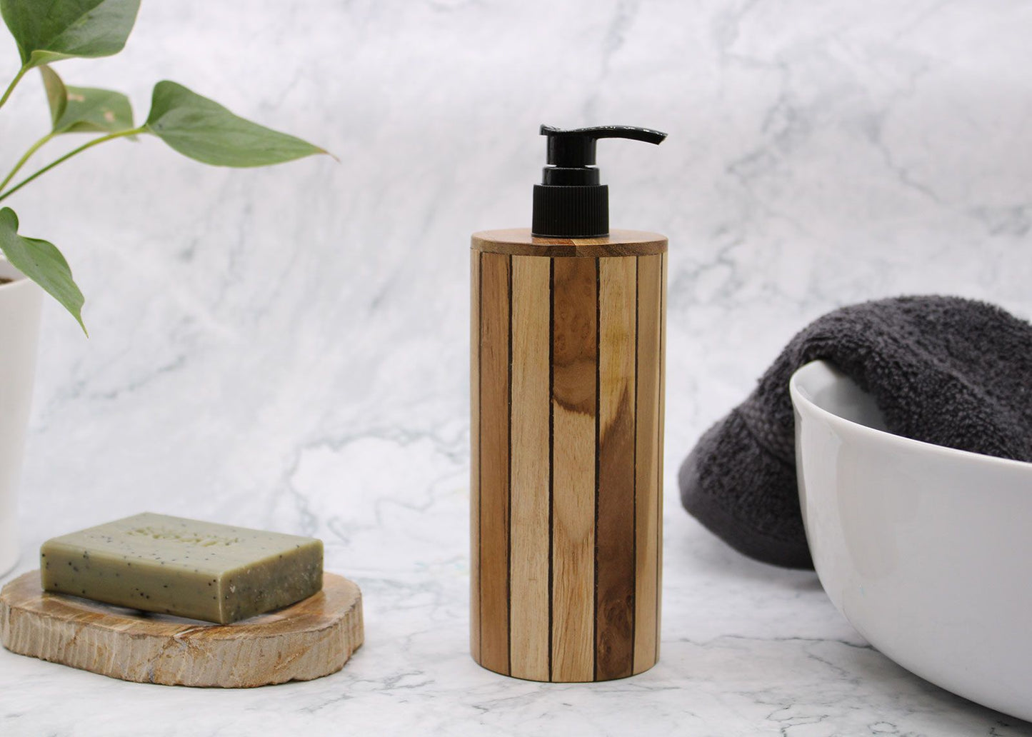 Natural Teakwood Soap Dispencer - Round