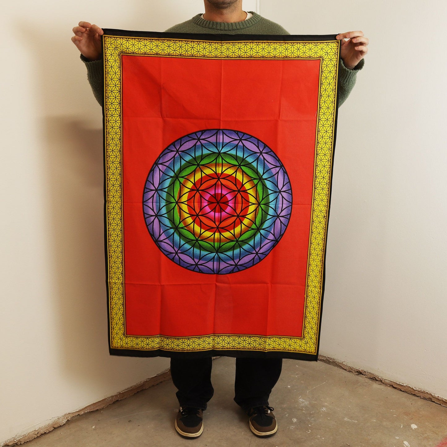 Cotton Wall Art (70x110cm) - Rainbow Flower of Life