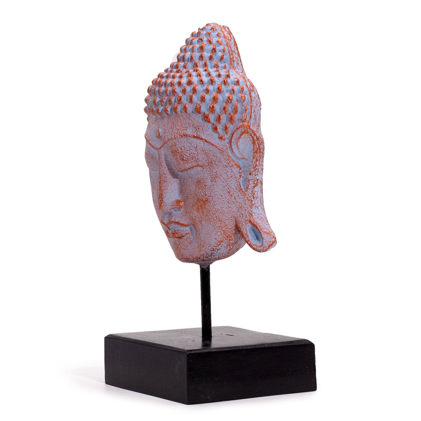 Large Serenity Buddha Head on Stand  - Blue Copper