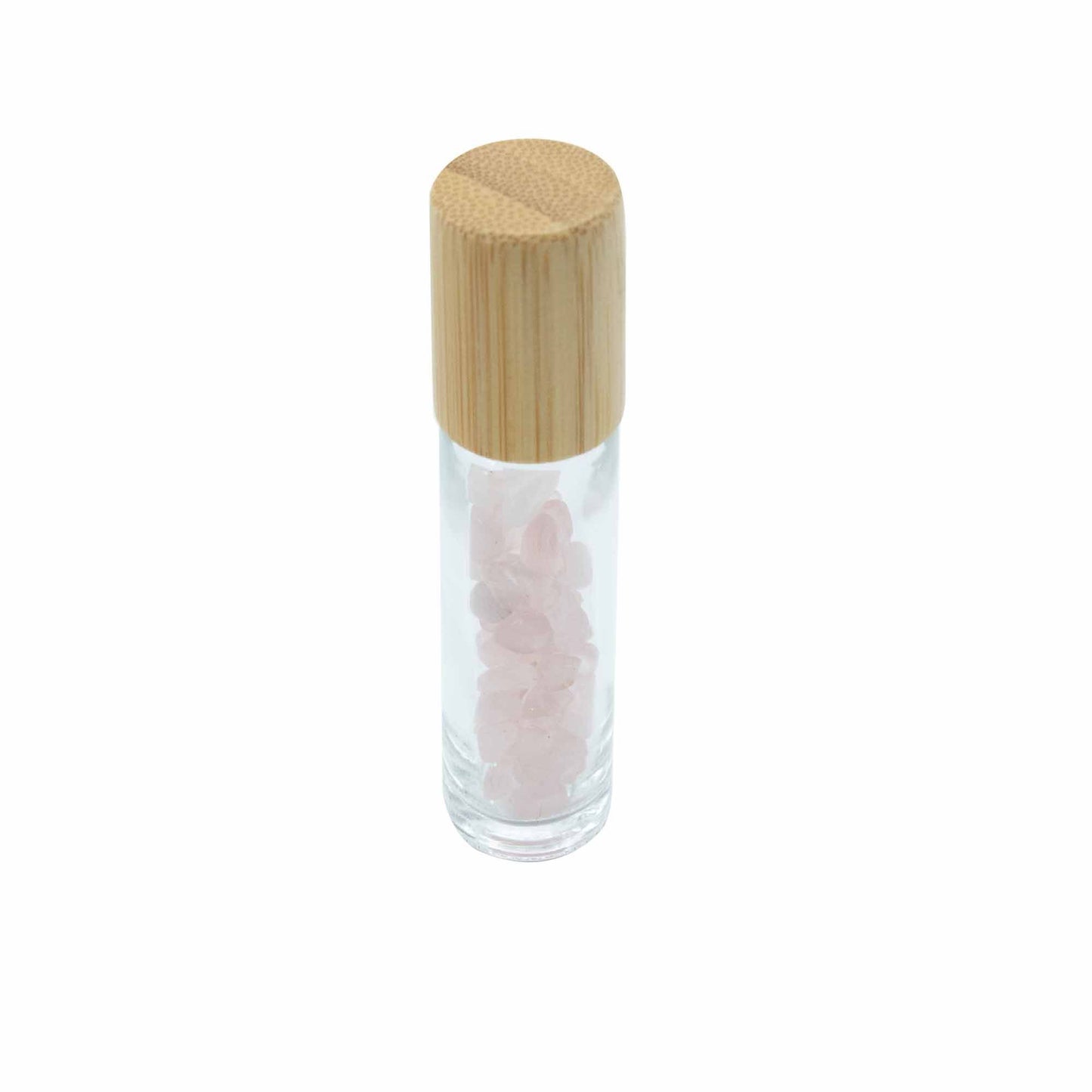 Gemstone Essential Oil Roller Bottle - Rose Quartz  - Wooden Cap + Gemstone Roller Tip for 5ml Bottle - Rose Quartz