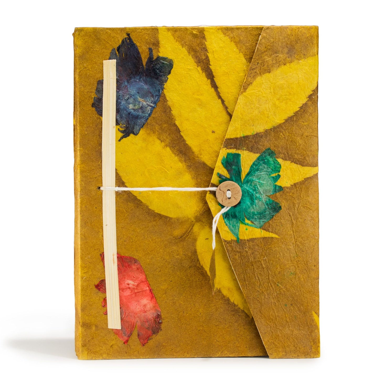 Lokta Bold Floral Notebook – Large (21x15cm) – 45 Leaves – Includes Bookmark – Olive