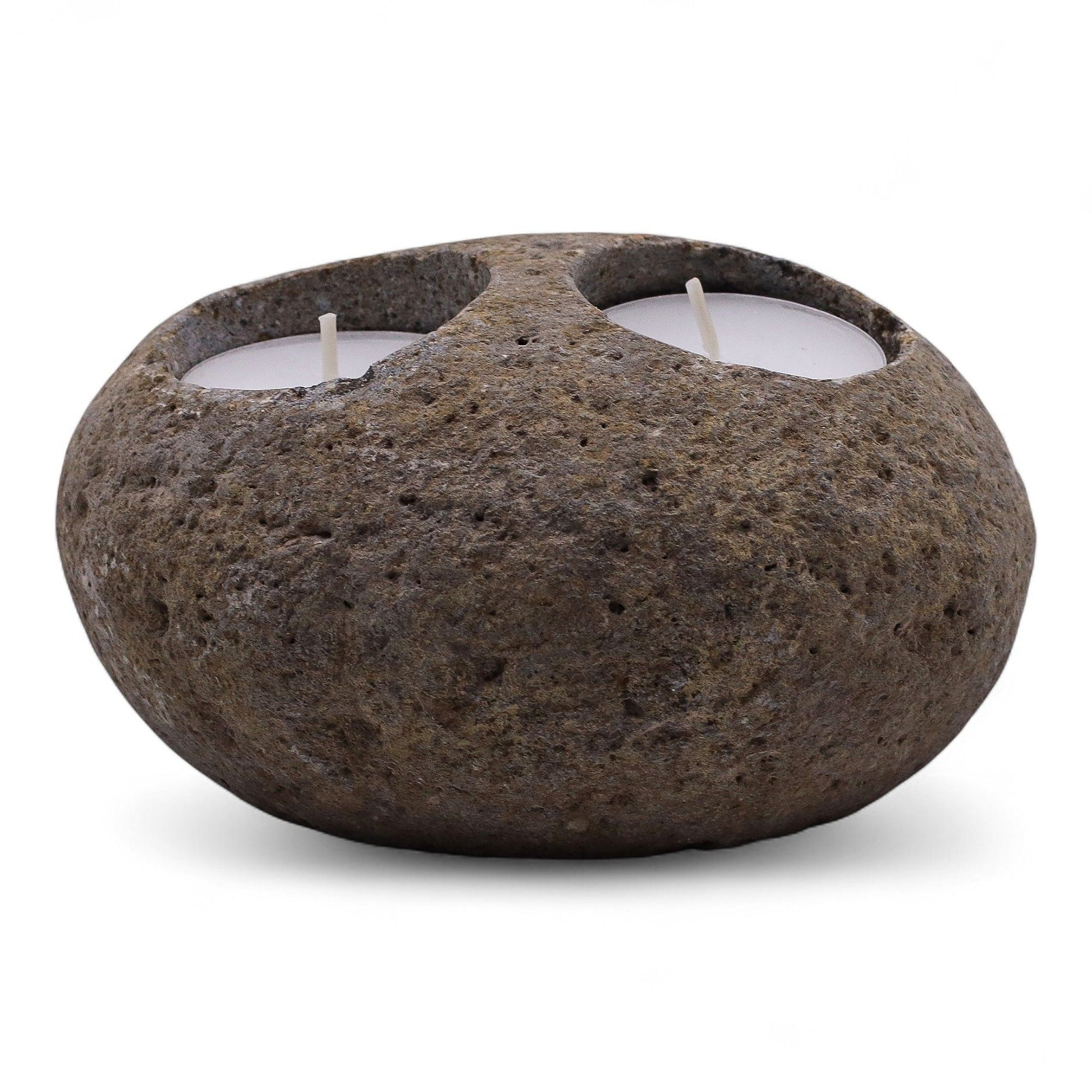 Natural Riverstone Candle Holder - Double Nightlight