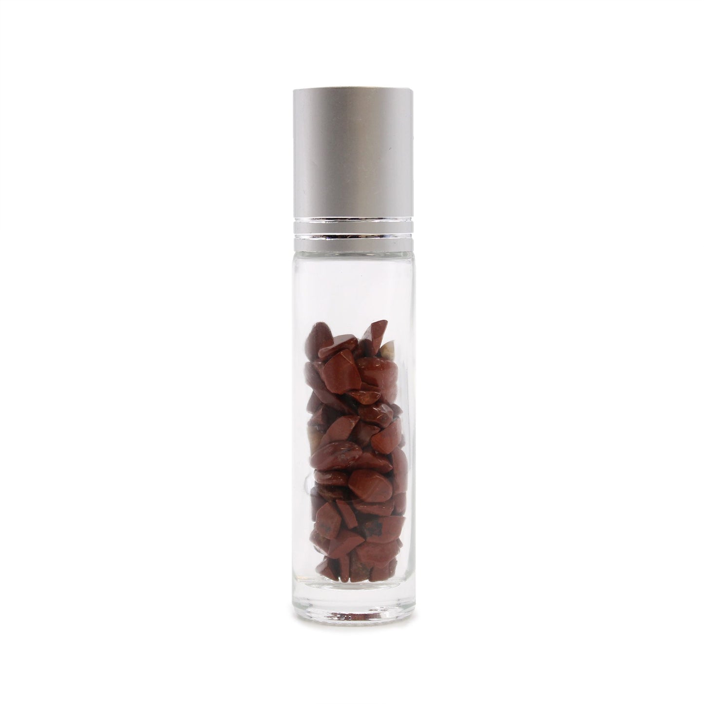 Gemstone Essential Oil Roller Bottle - Red Jasper  - Silver Cap + Gemstone Roller Tip for 5ml Bottle - Red Jasper