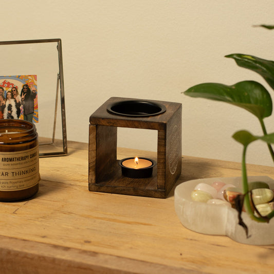 Square Mango Wood Oil Burner  - Elephant