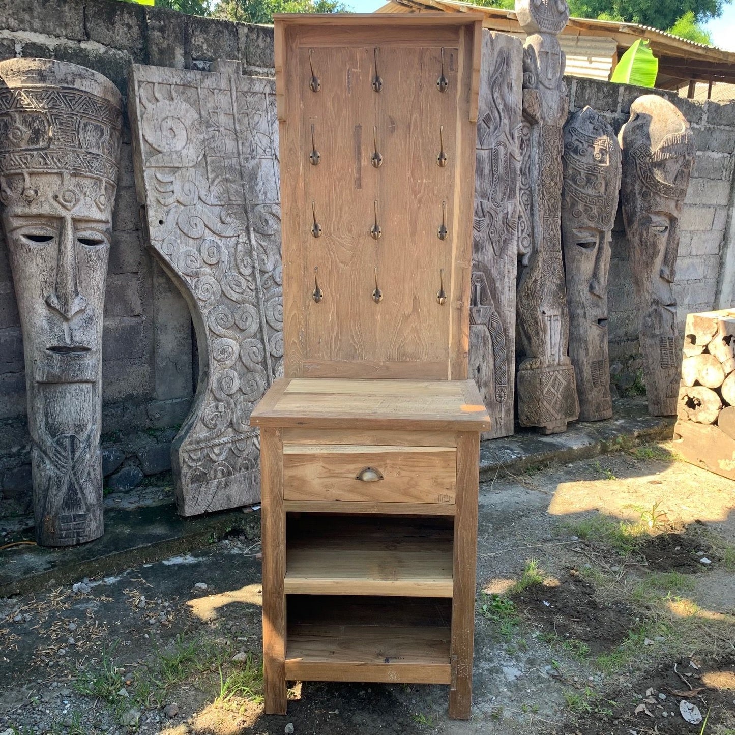 Display Stand with Hooks and Storage