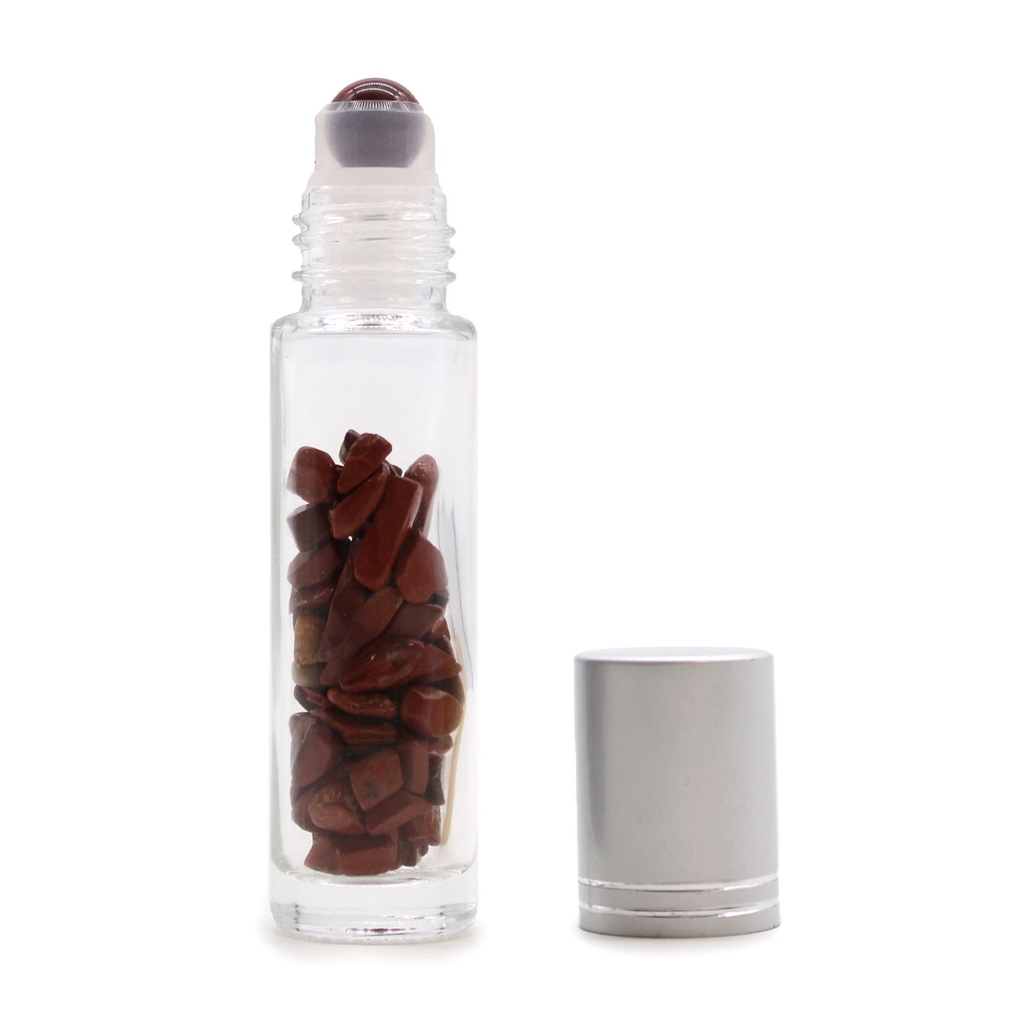 Gemstone Essential Oil Roller Bottle - Red Jasper  - Silver Cap + Gemstone Roller Tip for 5ml Bottle - Red Jasper