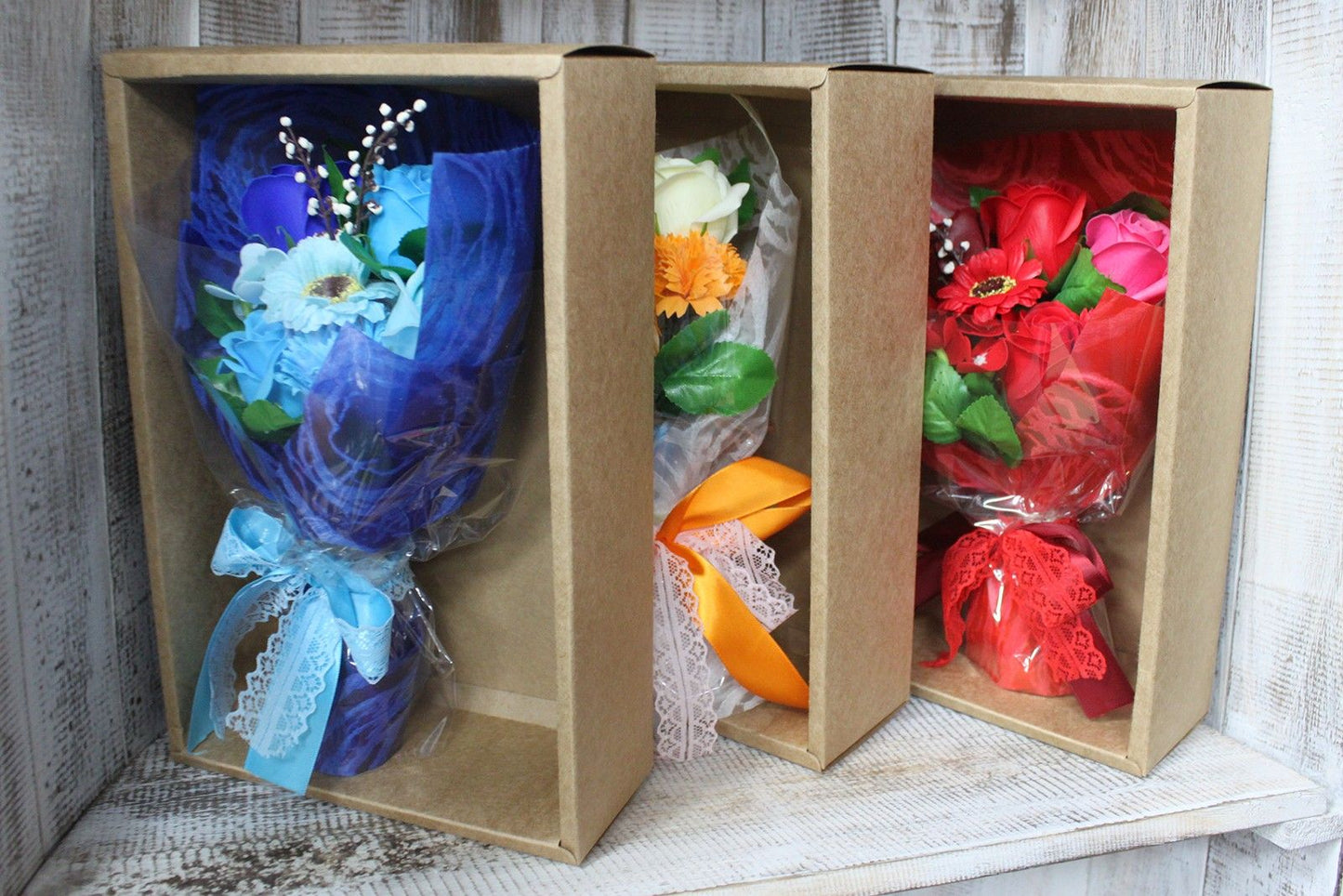 Boxed Hand Soap Flower Bouquet - Red - Special