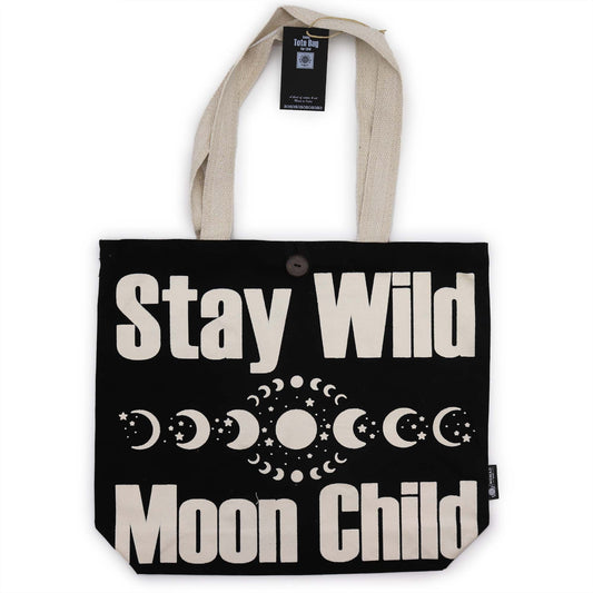 Nomad Sari Iconic Classic Tote Bag - Stay Wild, Mood Child - Black Natural 10oz