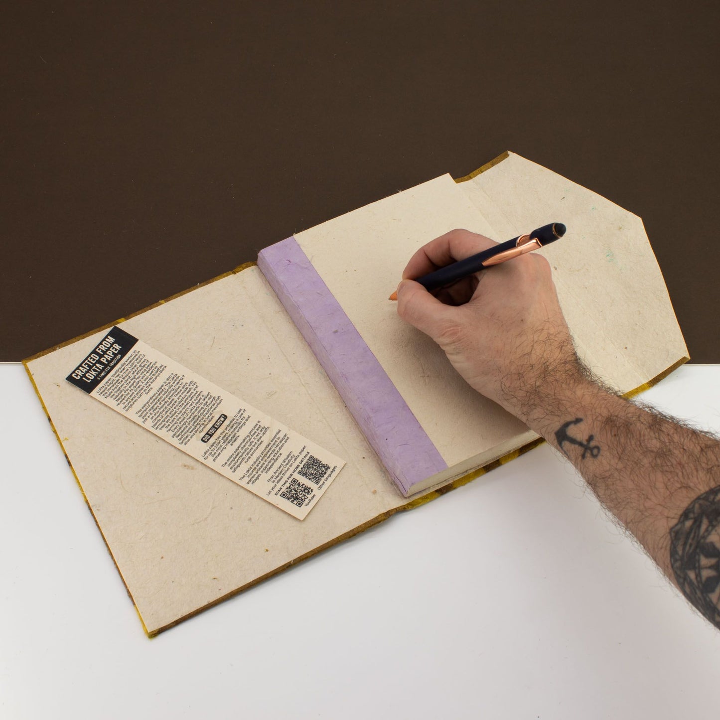 Lokta Bold Floral Notebook – Large (21x15cm) – 45 Leaves – Includes Bookmark – Olive