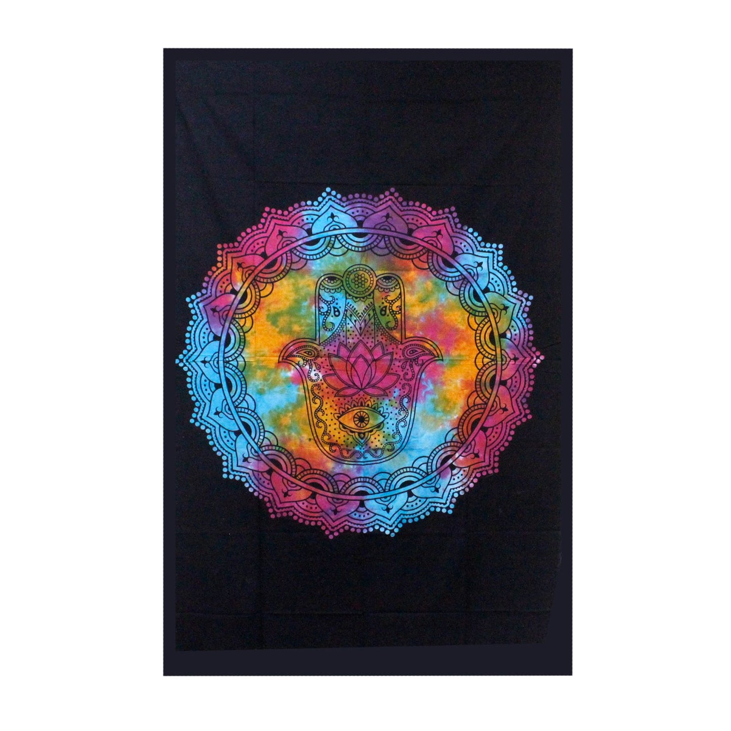 Double Cotton Bedspread + Wall Hanging - Black Hamsa 230cm x 200cm